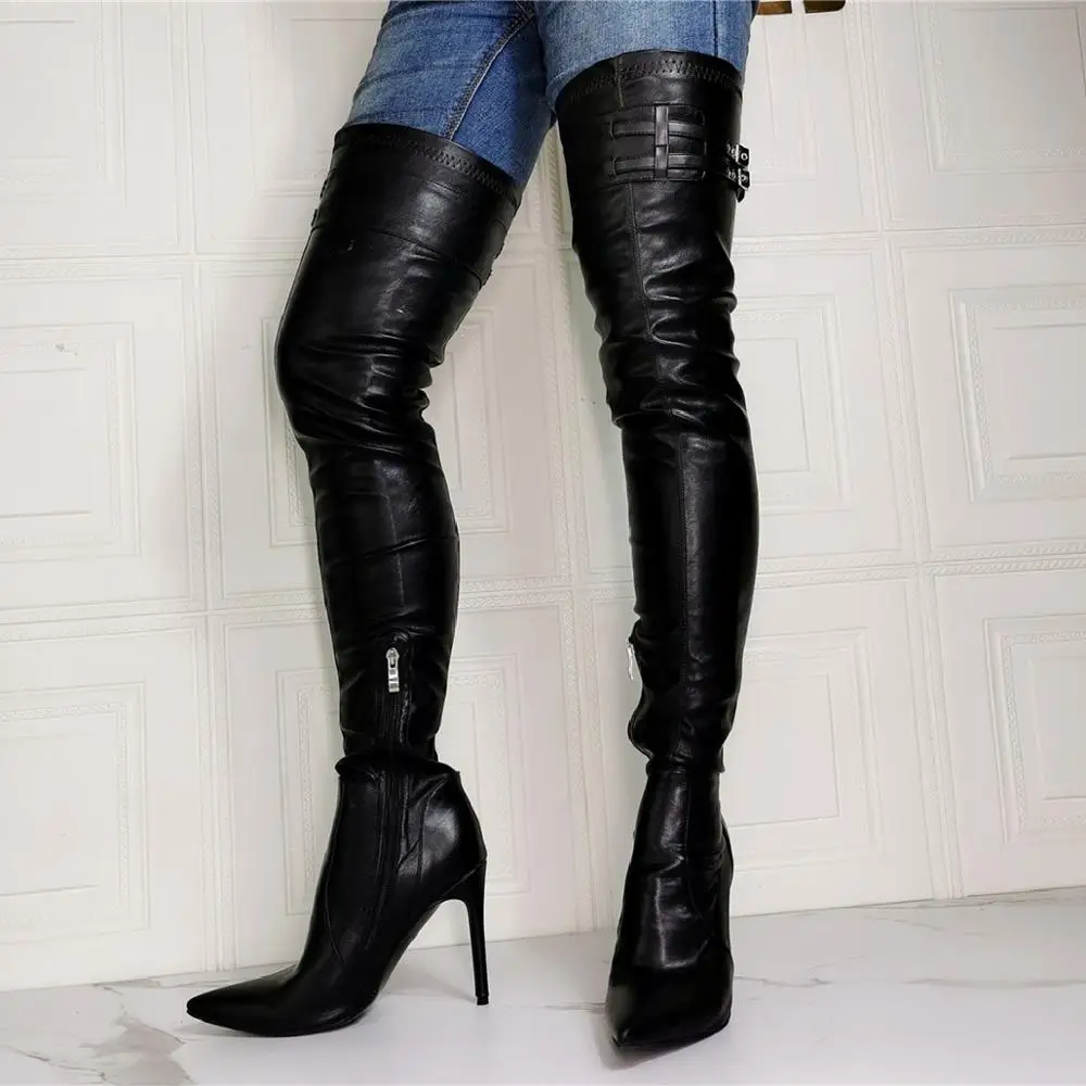 

Fetish Stripper Botas Overknee Long Stiletto Leather Thigh High Crotch Boots Sexy Ladies High Heel Runway Trendy Shoe Woman