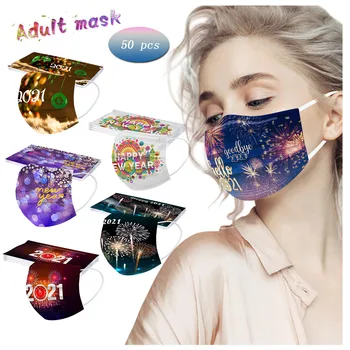 

50pcs Adult New Years Facemasks Disposable Non-woven Masks Three Layer Breathable Facemask Elastic Earloop Mascarillas