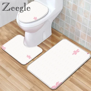 

Creative Modern Bath Mat Set Toilet Cover Seat Mat Flannel Absorbent Bath Carpet Door Entrance Anti-slip Floor Mat Bathroom Rug