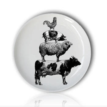 

Retro Animal Hand Painted Plate Child Puzzle Dish Black Farm Animal Stack Funny Decorative Round Plate for Hotel/bar/home Supply