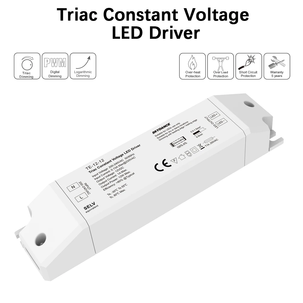 TE-12-12 Светодиодный Диммируемый драйвер Triac TE-12-12; 200-240 В вход, выход 1A 12 Вт 12 В DC Постоянное напряжение Triac ELV Диммируемый светодиодный драйвер - Цвет: TE-12-12