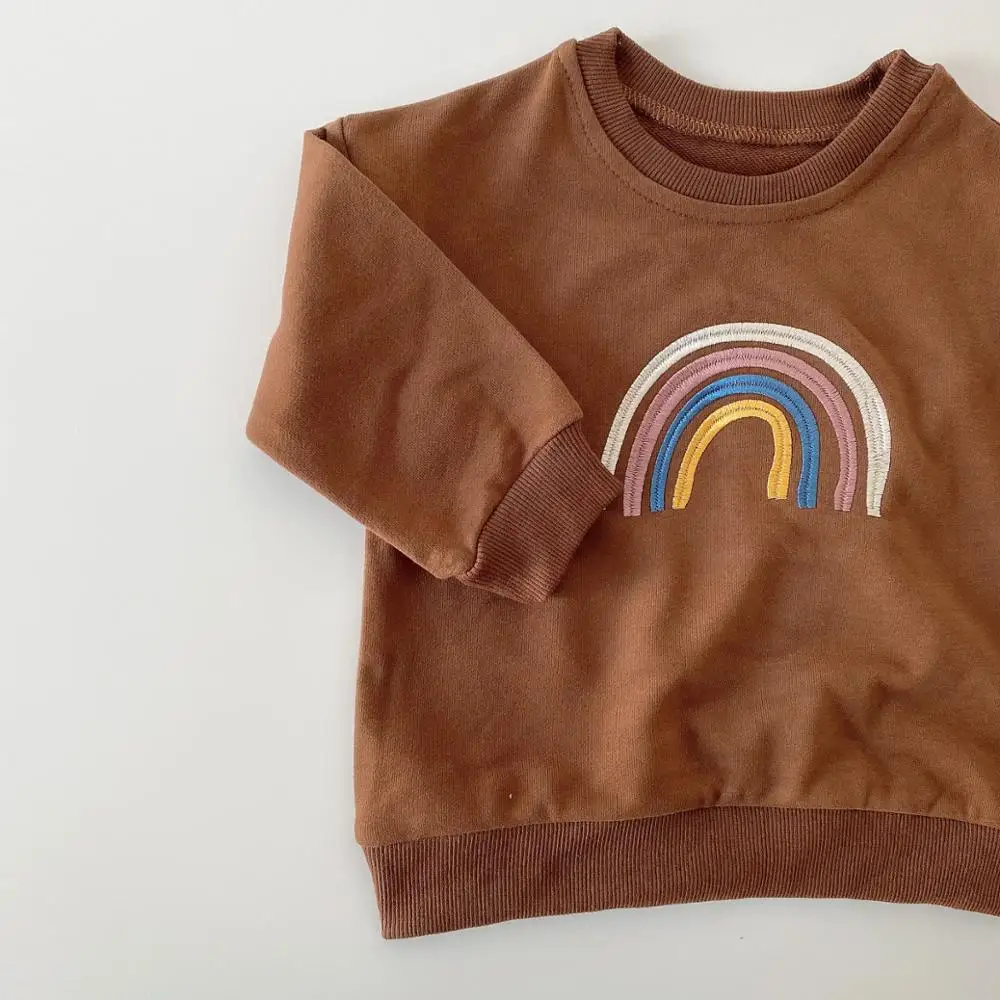 Spring 0-4Yrs Baby Girls Clothes Infant Kids Boys Rainbow Embroidery Sweatshirts Tops Autumn Spring Clothing Outfits