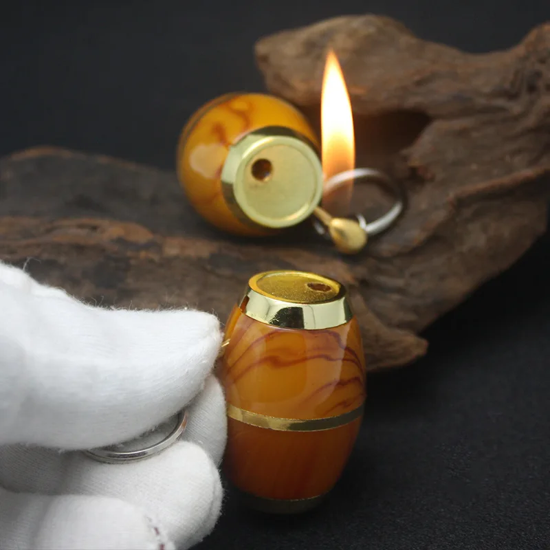 

Creative Free Fire Metal Wine Barrel Lighter Torch Flint Butane Gas Key Ring Turbo Lighter Inflatable Cigar Cigarette Lighter
