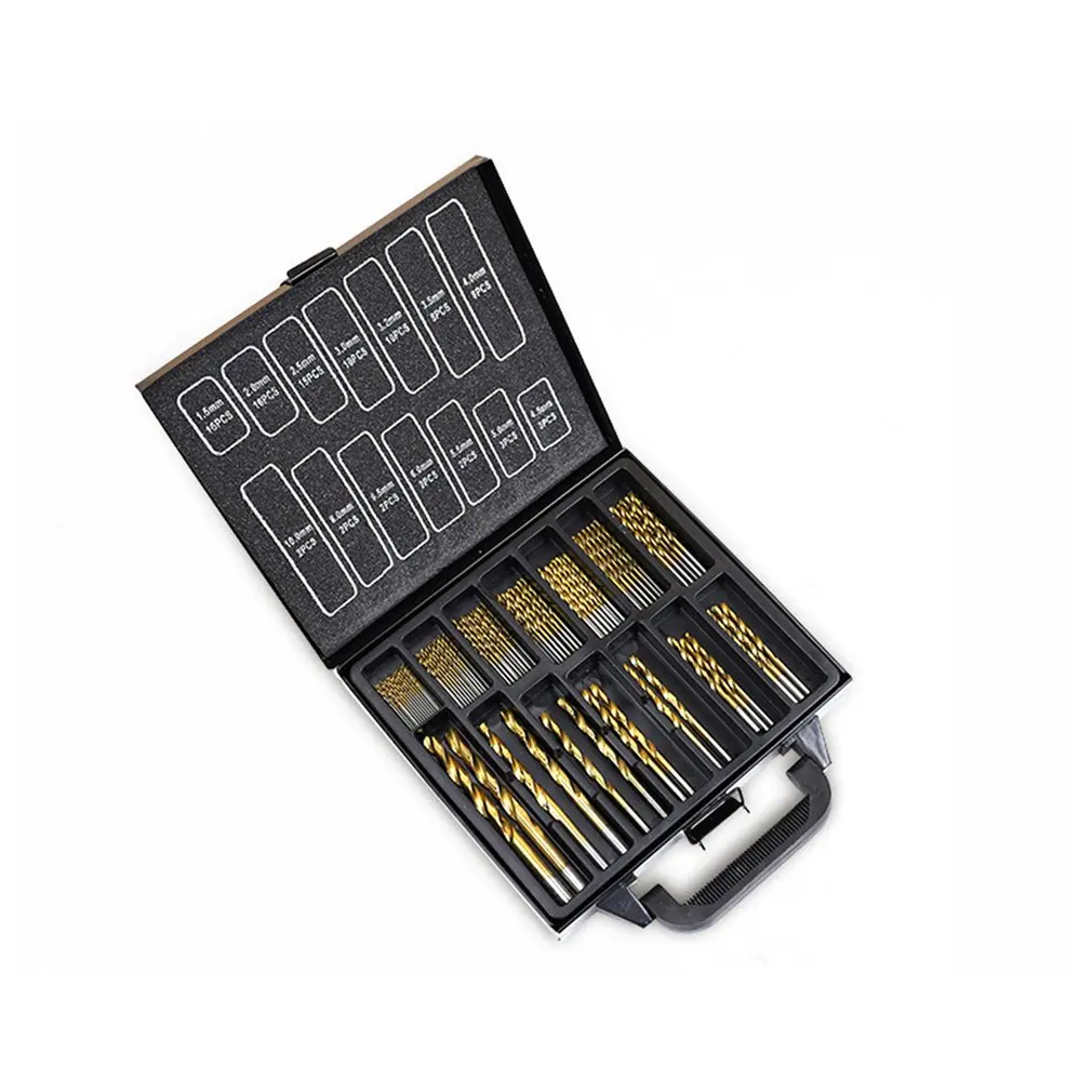 

99Pcs/set High-speed Steel HSS Twist Drill Bits Set 1.5-10mm Titanium Coated Hemp Drill Woodworking Tool Kit with Metal Box