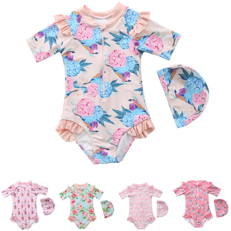 Children Swimwear Bathing-Suit Fruit-Print Girls-Sw426 Toddler Baby-Girls with Cap