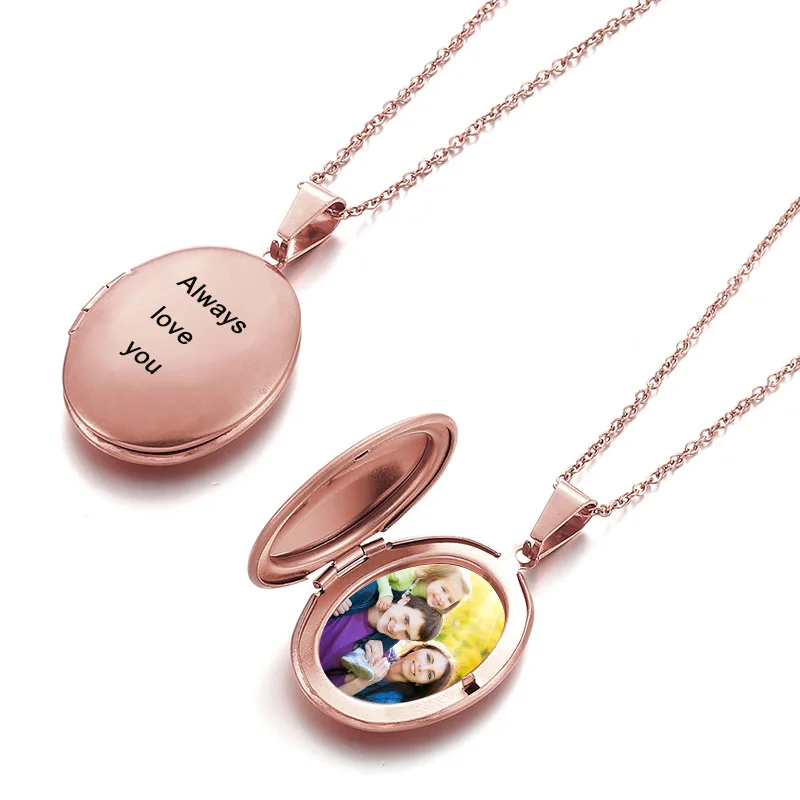 

Custom Photo Name Necklace Stainless Steel Oval Locket Engraving Name Date Gold Necklaces for Women Men Choker Memory Jewelry