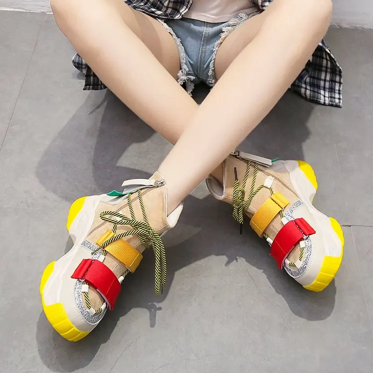 Женские кроссовки в стиле хип-хоп, трендовая обувь с массивным носком, женская модная обувь на толстой подошве, женская обувь на платформе со шнуровкой, chaussures femme