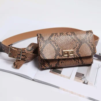 

Adjustable Portable Party Travel Shoulder Animal Print Dating Removable Belt Daily Fashion Women Waist Bag Serpentine PU Leather