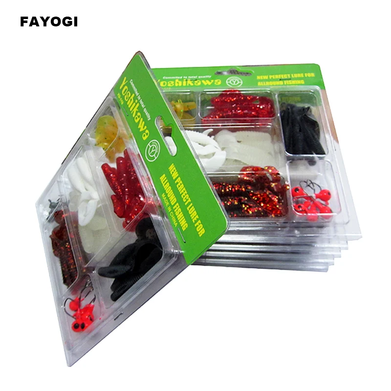 

40pcs/set Fishing Lure Set Lead Jig Head Hook Grub Worm Soft Fishing Kit Shads Silicone Artificial Bait Tackle Kit