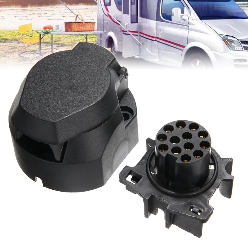 TREYUES 1PC Auto Socket Trailer Towbar Connector PVC Plastic 13 Pin For Cars Vans Caravans Coupling Accessories