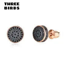 Крошечные модные черные круглые серьги из кубического циркония Роскошные полностью Cz хрустальные маленькие серьги-гвоздики для женщин маленькие серьги