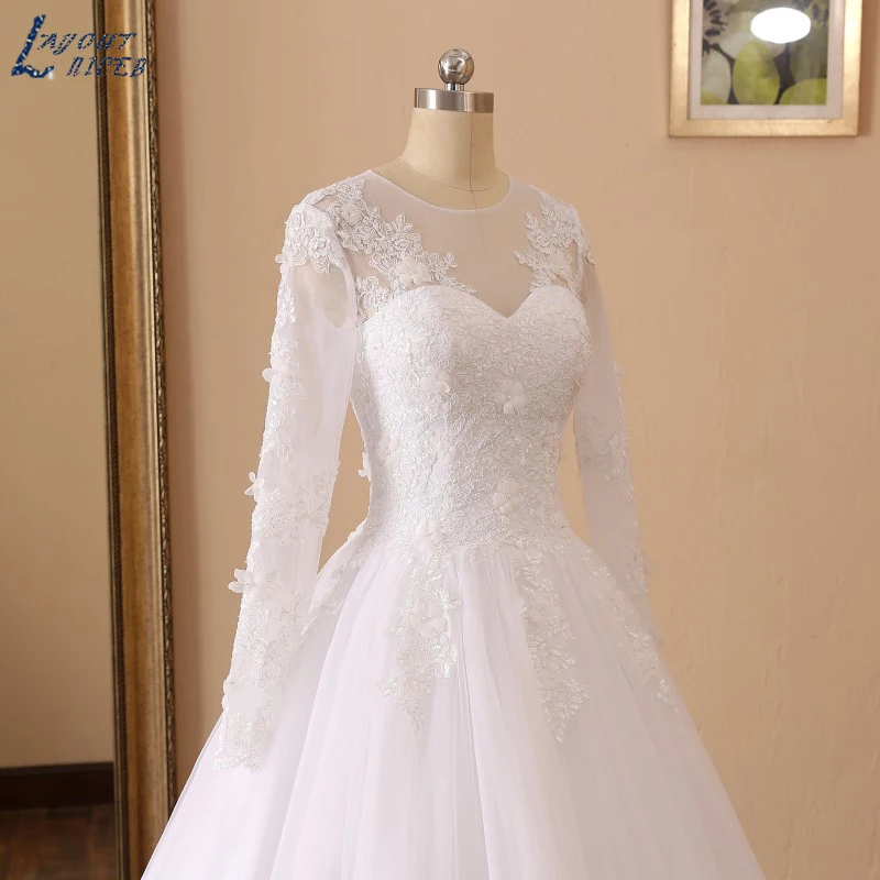 YQS001 Robe De Mariee Новое поступление свадебное платье трапециевидной формы с длинными рукавами кружевное свадебное платье с аппликацией на заказ