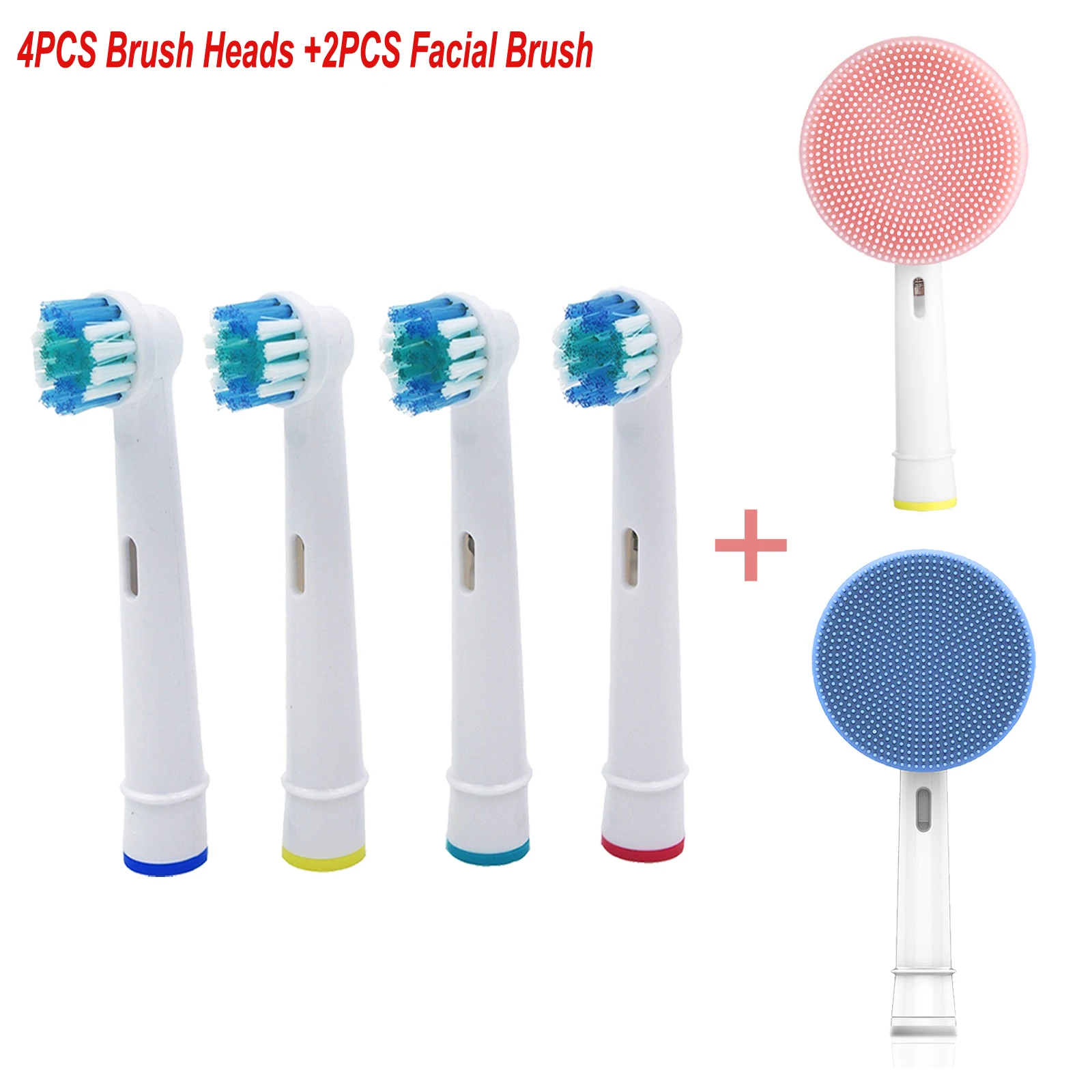 2pc Facial Cleansing Brush Cleaner +4pc Replacement Brush Heads For