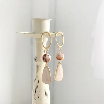 

Temperament senior feeling natural shell geometric brown matte long earrings earrings