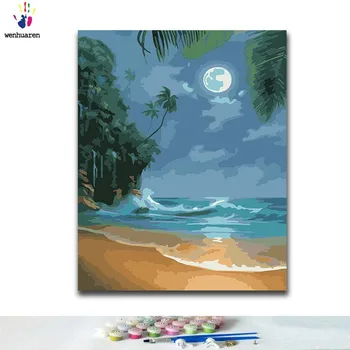 

DIY Coloring paint by numbers Moon on the beach picking fruit paintings by numbers with kits 40x50 framed