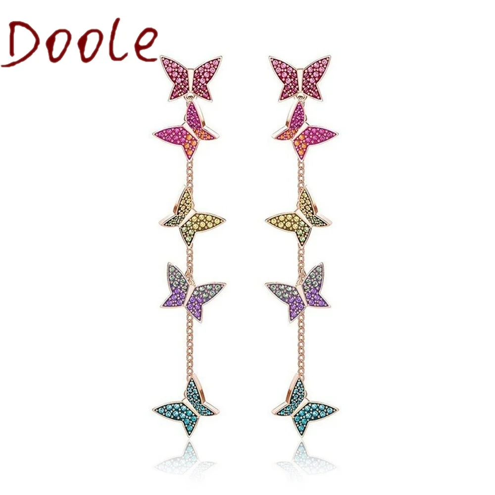 

Fashion jewelry high quality swa, charm and romantic butterfly tassel long earrings, gradient color crystal butterfly earrings