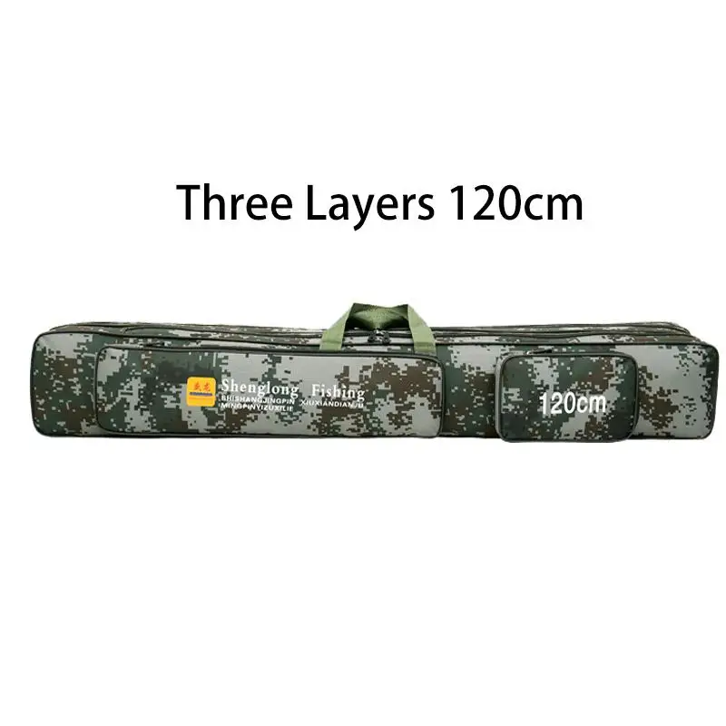 120cm Portable Folding Fishing Rod Bag Multi-purpose Carrier Canvas Pole Lure Tools Storage - Цвет: 3 Layer Camouflage
