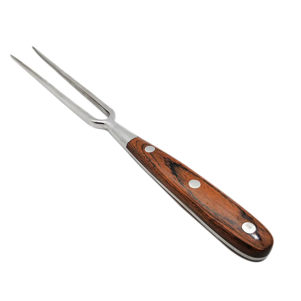 Portable BBQ Fork Cooking Creative Wood Handle Barbecue Fork Carving Meat Barbecue Stainless Steel Grill Tools