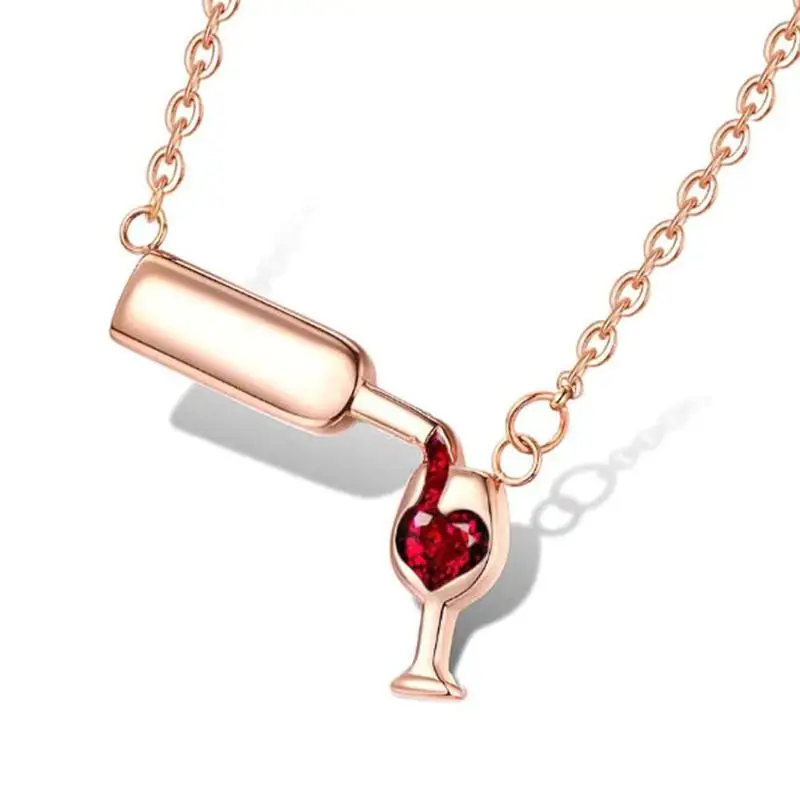 

Statement Necklace Chain Alloy Flower Red Wine Bottle Glass Pendant Stone