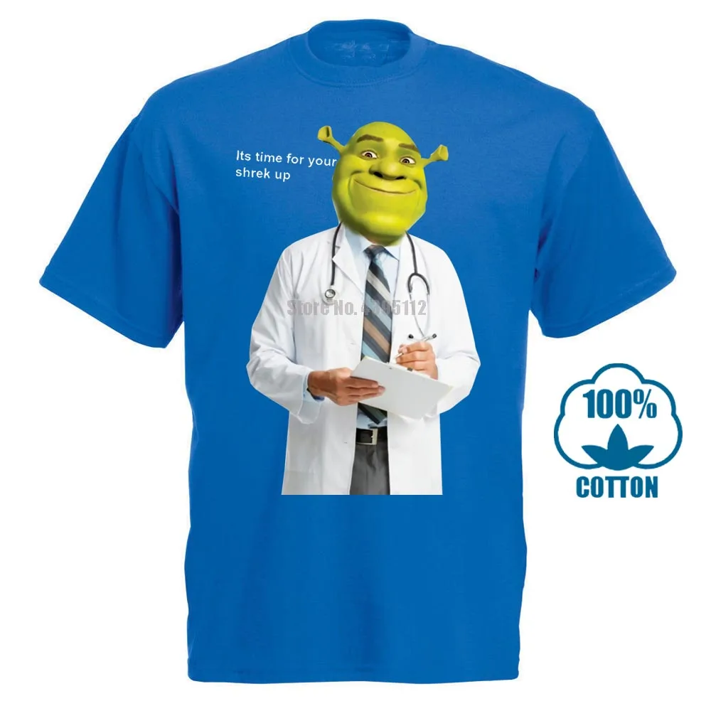 Модная крутая Мужская футболка женская забавная футболка Shrek Check Up Meme с индивидуальным принтом 013073 - Цвет: Синий