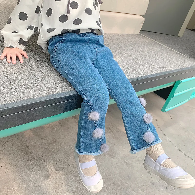 

2019 Autumn New Arrival Korean style cotton pure color fashion elastic Jeans long pants with venonat for cute sweet baby girls