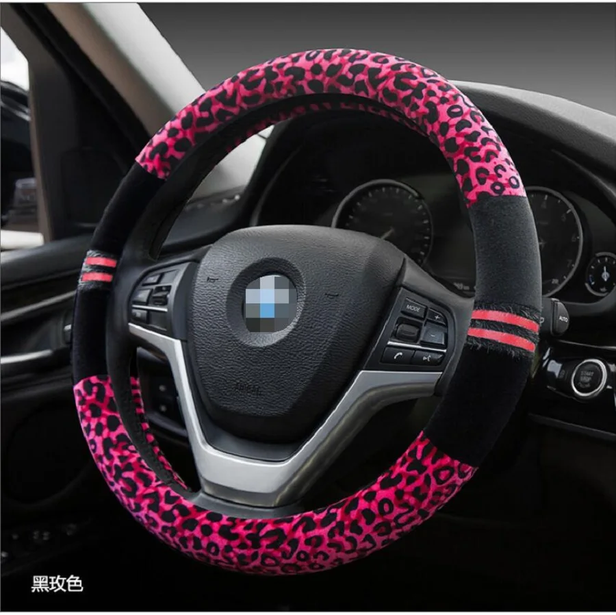 Style 2 Мультяшный автомобильный чехол на руль Леопард зимний разноцветный плюш чехол на рулевое колесо уровень резиновое внутреннее кольцо - Название цвета: Style 2