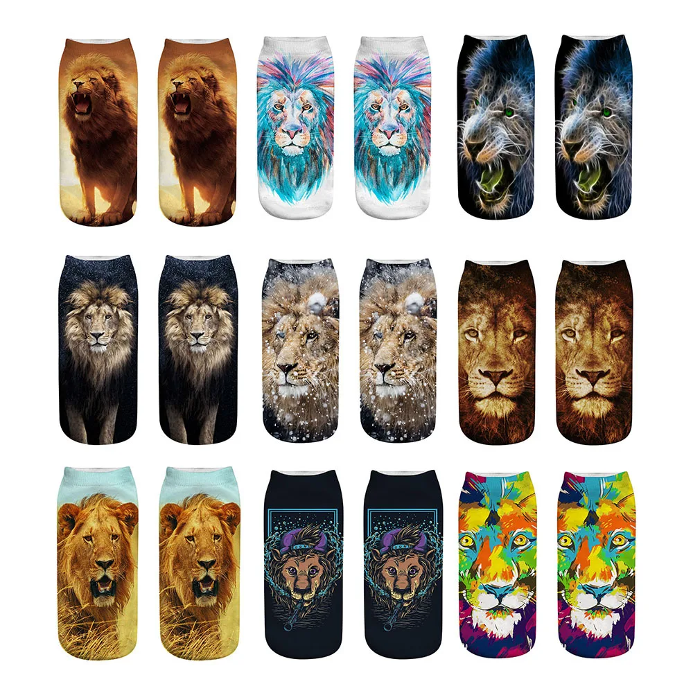 Забавные модные носки с 3D принтом животных тигром котом собакой львом
