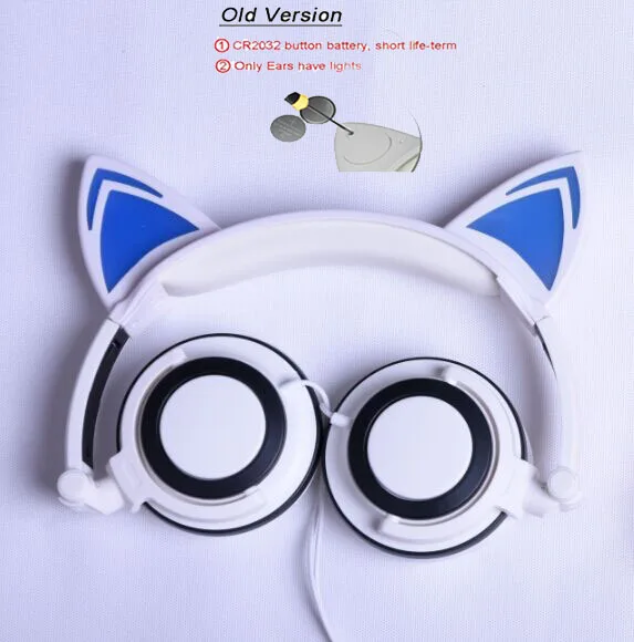 Old version white Рождественский складной мигающий светящийся кошачий ушной комплект наушников для игр детский светодиодный фонарик для ПК ноутбук мобильный компьютер - Цвет: Old version white