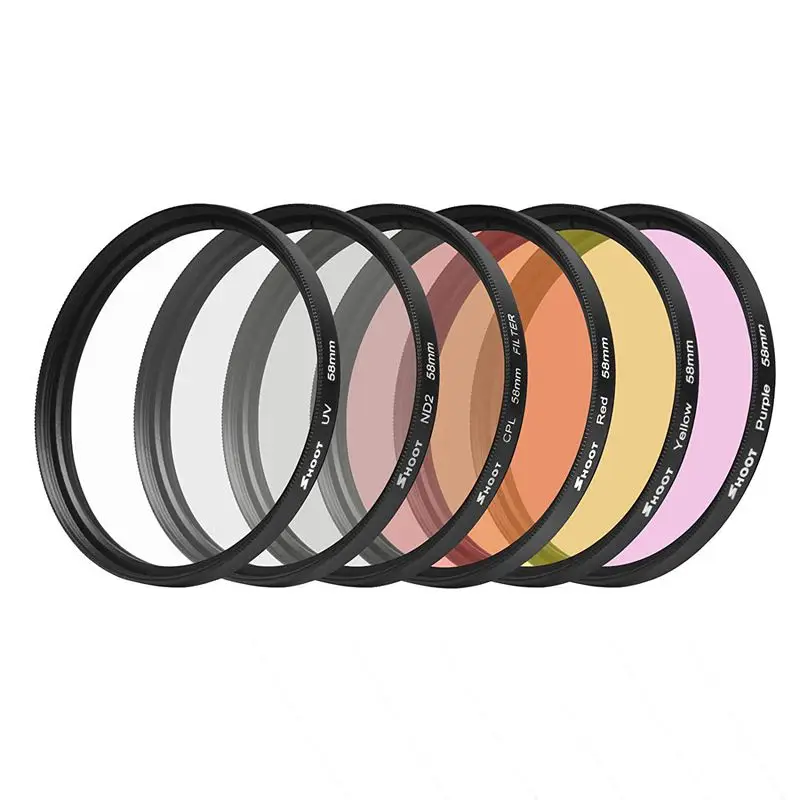 

SHOOT 6In1 Filter Set UV Filter CPL Filter ND2 58MM Lens Filter Kits Slim Graduated Color for GoPro HERO 5/6