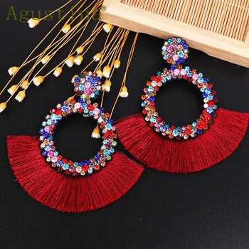 

Agustina Tassel Earrings For Women Fashion Drop Earrings Jewelry Earrings Punk Rhinestone red Earring Bohemian Round Earings