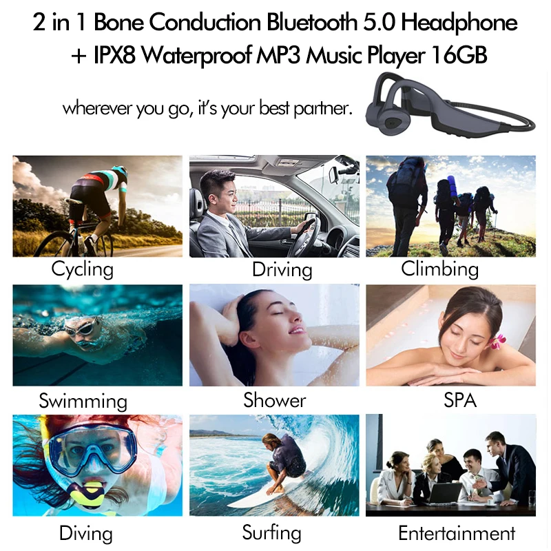 K7 Bone Conduction Headphones with IPX8 Waterproof Funvol