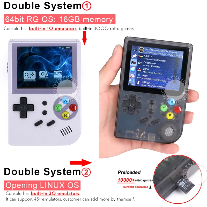 Latest Version 2.8 inch IPS Screen RG300 RetroFW OS Retro Game Console Double System Handheld Game Player Games Emulators inside