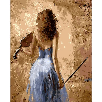 

Painting By Numbers Kit DIY Violin Girl Hand Painted Canvas Oil Art Picture unique gift oil painting Girl playing a violin 40X50