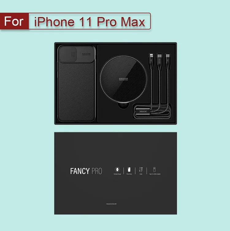 NILLKIN Беспроводной Зарядное устройство Набор для iPhone 11/11 Pro/11 Pro Max поставляется с Беспроводной зарядного устройства и защитный чехол на заднюю панель