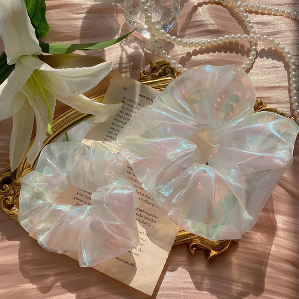 

Bright Mesh Chiffon Flower Scrunchie Women Girls Elastic Hair Rubber Bands Hair Ties Ring Rope Ponytail Holder Headwear