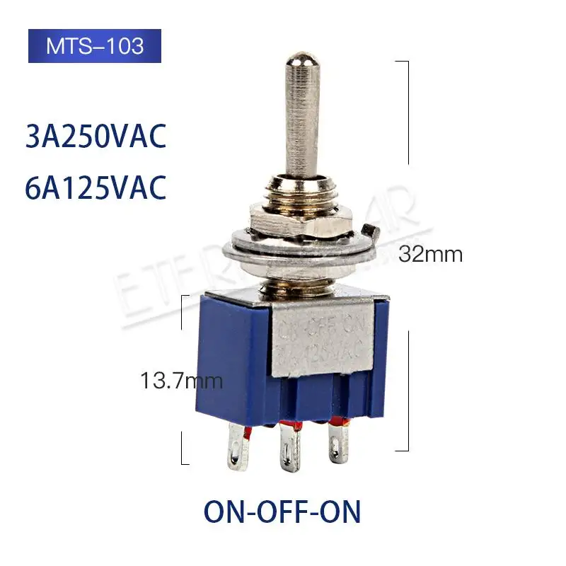 Blue-MTS-103 SPDT DPDT сброс запирающий переключатель MTS-102 5A 6A 125V 3A 250 AC Mini 3 6PIN ON-OFF-ON кулисный переключатель фары двигатели - Цвет: Blue-MTS-103