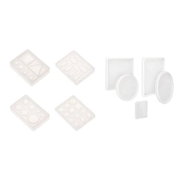 

4Pcs Silicone Mold Diy Geometric Triple-Cornered Mirror Craft & 5 Pcs Big Design Resin Molds Silicone Include Round, Square, Rec
