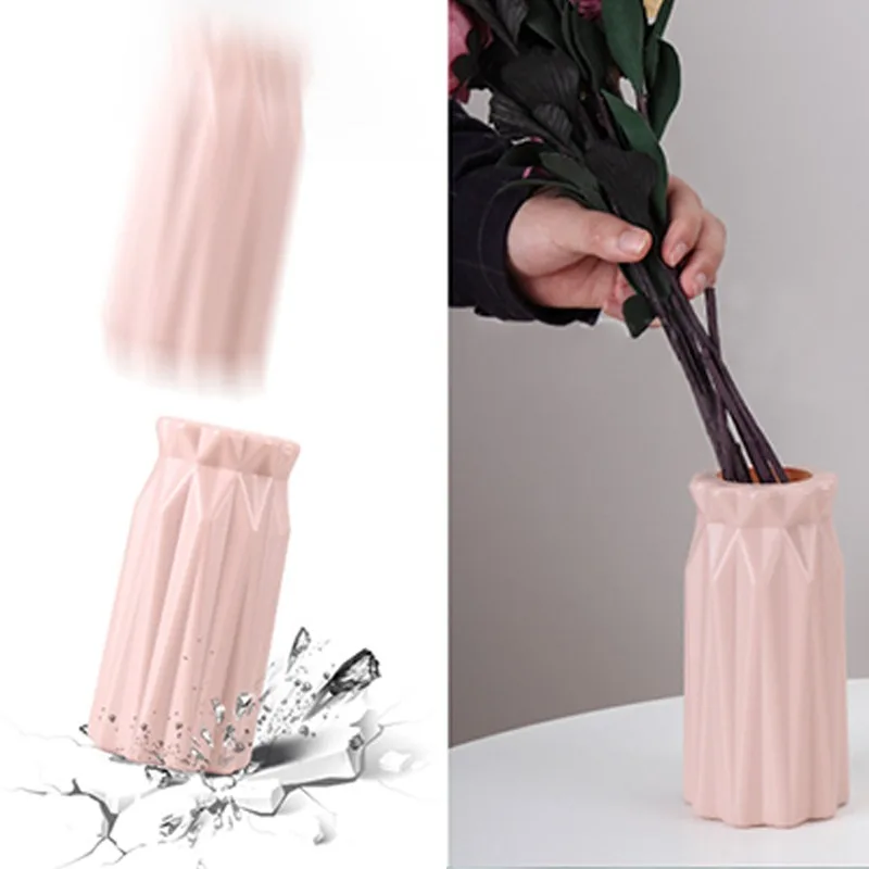 Modern Flower Vase White Pink Plastic Vase Flower Pot Basket Nordic Home Living Room Decoration Ornament Flower Arrangement