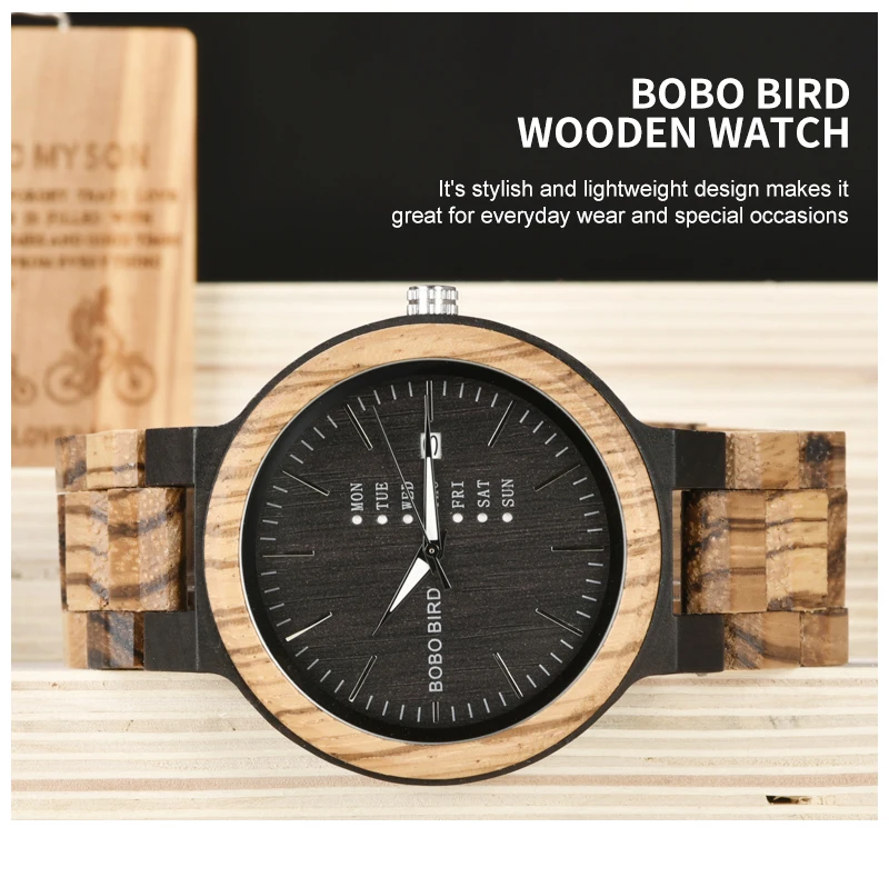 BOBO BIRD деревянные часы мужские relogio masculino отображение недели и даты Часы повседневные деревянные часы бойфренд лучший подарок V-O26