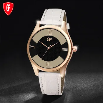 

GF Fashion Simple Brnad Man Women Watch Letter Leather Strap Buckle Glass Mens Clock Round Quartz Wrist Watches montre homme