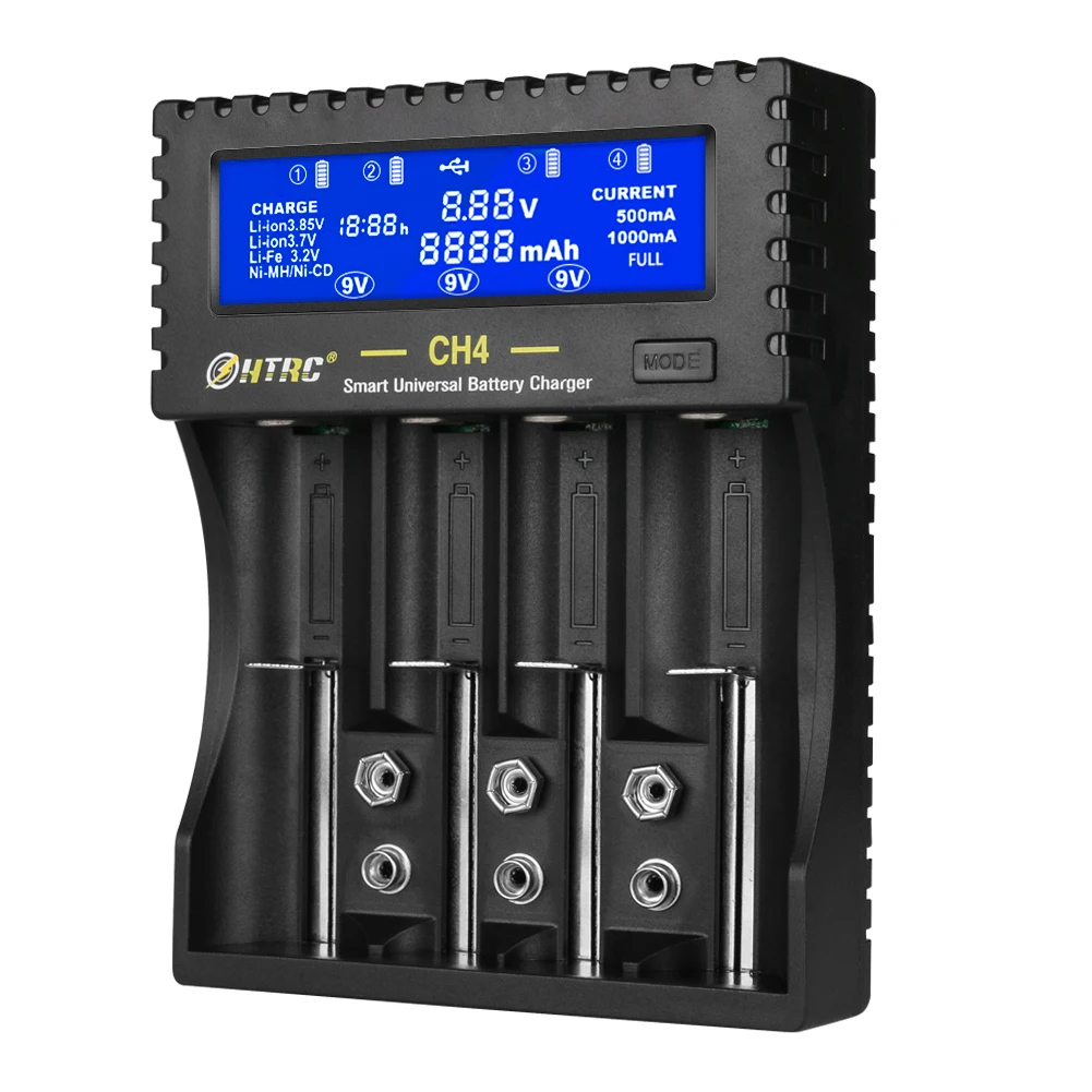 HTRC AA/AAA/18650 Battery Charger +LCD Display Li-ion Li-fe Ni-MH Ni-CD 4 Slots Smart for 26650 6F22 16340 9V Batteries | Электроника