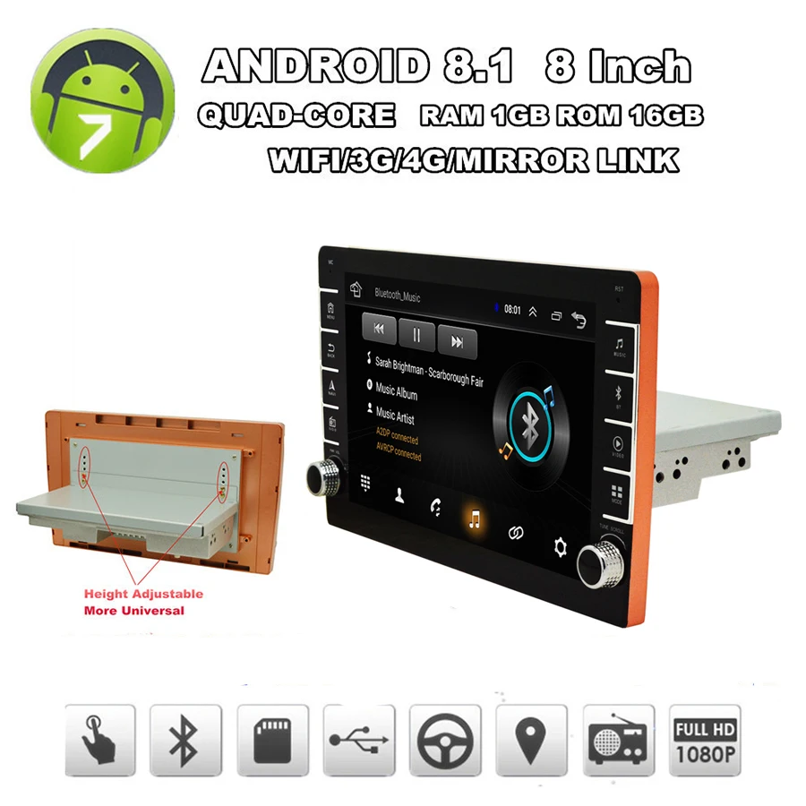 Универсальная автомобильная стереомагнитола 1Din на платформе Android 8 1 с кнопочной