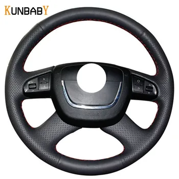 

KUNBABY Genuine leather Color Black Red Car Steering Wheel Cover for Skoda Octavia a5 a 5 Superb 2012 2013