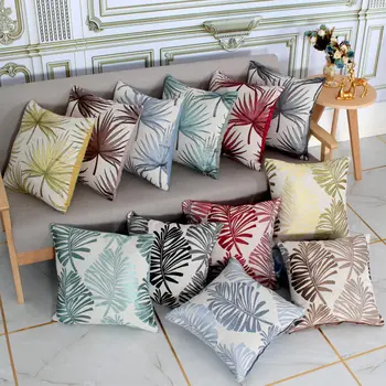 

Tropical Leaf Cushion Cover Pillow Covers 45x45 Decorative Sofa Cushions Cotton Linen Jacquard Single Side Throw Pillows Cases