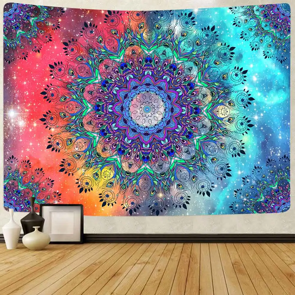

Simsant Bohemian Tapestry Colorful Feathers Galaxy Sky Art Wall Hanging Tapestries for Living Room Home Decor Banner