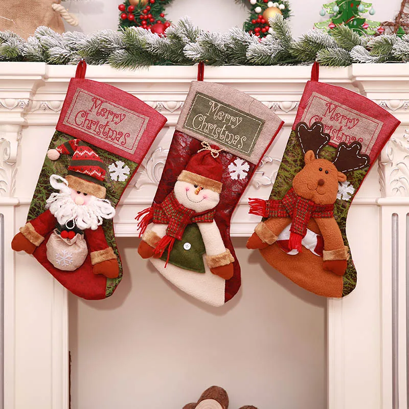 Lovely Large Christmas Stockings Gifts Cloth Santa Elk Socks Xmas Gift BagFor Children Fireplace Tree Decoration | Дом и сад