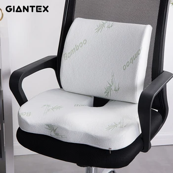 

GIANTEX 2 In1 Bamboo Fiber Memory Foam Seat Cushion Back Cushion Slow Rebound Waist Support Set for Office Health Care Chair Pad