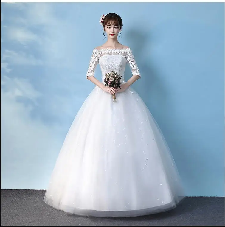 Robe De Mariee свадебное платье с коротким рукавом Новое свадебное платье для принцессы с открытыми плечами Vestido De Novias - Цвет: off white floor