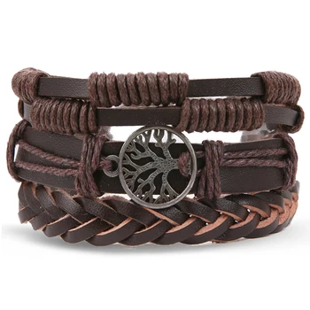 

IFMIA Vintage Bohemian Handmade Multilayer Leather Bracelet Set for Men Life Tree Wrap Bracelet Bangles Fashion Jewelry 2019 New