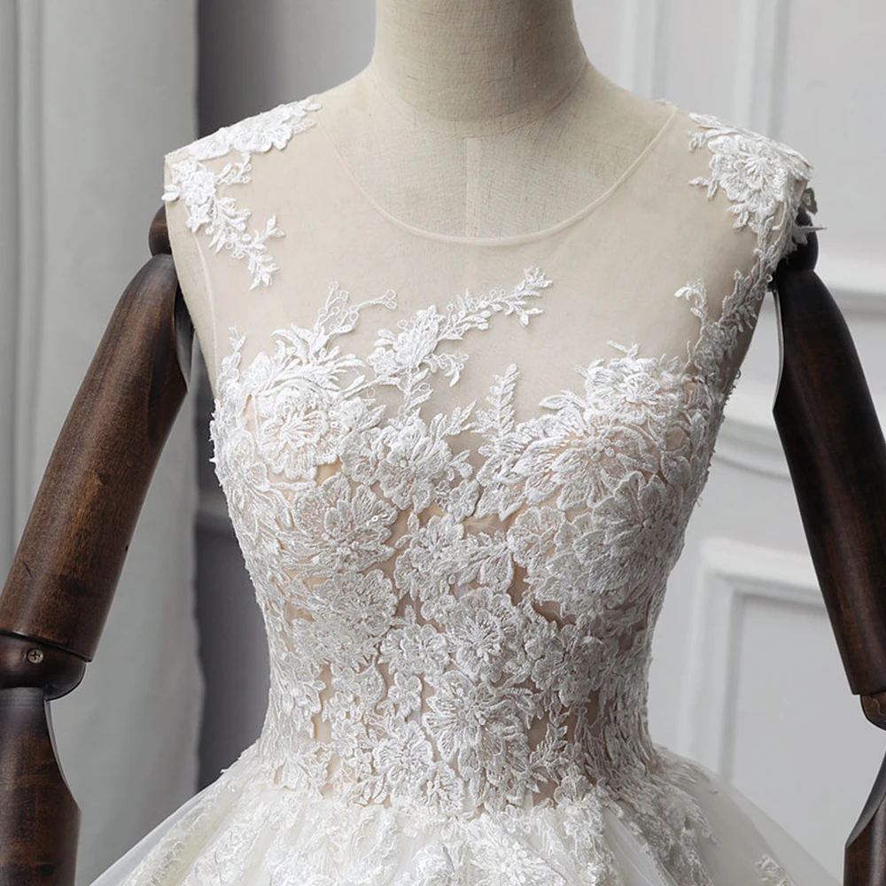 Vestido de Novia Appliques Tulle Luxury Ball Gown Wedding Dress Princess Robe de Mariee O-neck Abito da Sposa Bridal Gown